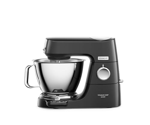 Kenwood KVC85.004.BK Titanium Chef Baker amasadora planetaria, 4 ganchos y batidores, boles 5L y 3.5L, tapa antisalpicaduras