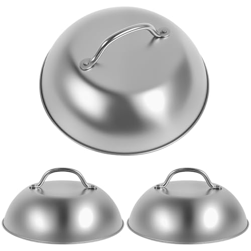 Eyoulife 3 campanas para hamburguesas de acero inoxidable, 22,5 x 6,5 cm, 15 x 4,5 cm, acero inoxidable, bordes lisos con agarre cómodo, campanas de barbacoa, aptas para lavavajillas, para carne y