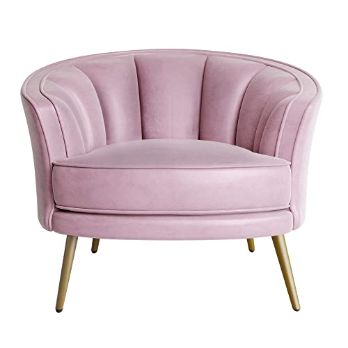 Lumisol Modern Velvet Barrel Chair, Accent Armchair With Golden Legs, Upholstered Channel Tufted Sofa Chair For Living Room, Bedroom (Pink) #TOP4
