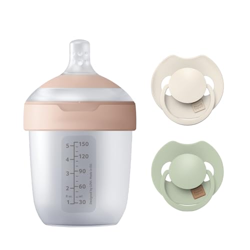 Difrax LOVI Coffret Naissance– Biberon 150 ml + Sucette Dynamique 0 à 6 mois Mois – Coconut/Pistachio – Allaitement & Biberon – Anti-Colique –...