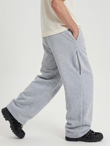 Image of Mens Baggy Sweatpants Wide Leg Casual Elastic Waist Drawstring Athletic Loose Jogger Fall Sweat Pants with Pockets