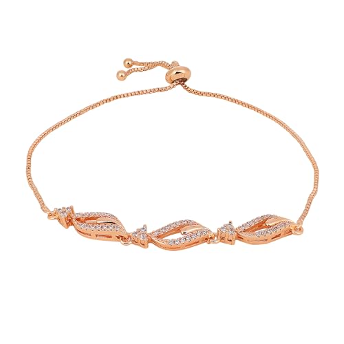 Image of Nilu's Collection Rose Gold Plated American Diamond Crystal Contemporary Bracelet Jewellery with Adjustable Pull-Chain Bracelet for Women & Girls