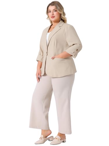 Agnes Orinda Women's Plus Size Linen Cotton Blazers Button Lightweight Office Work Business Suit Jackets3