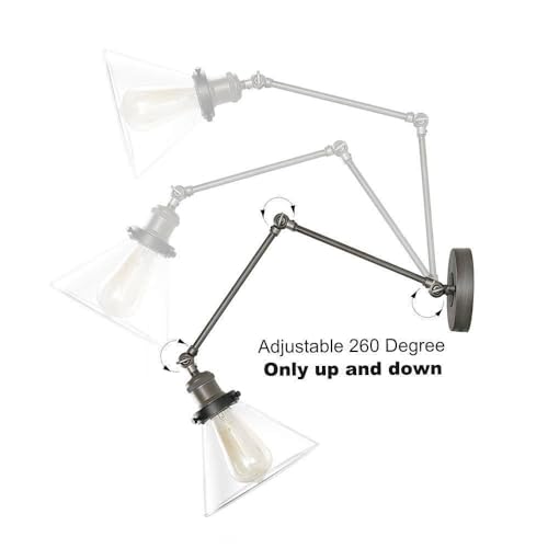 Image of LALUZ Black Glass Wall Sconces Lighting, Modern Industrial Swing Arm Plug in or Hardwired Adjustable Wall Lamp with Brushed Silver Finish for Bedroom, Kitchen, and Living Room