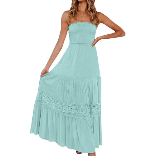 Wickelkleider für Damen, Maxikleider für Damen, Boho, trägerlos, langes Kleid, trendig, schulterfrei, modisch, bequem, gesmokt, Spitzenbesatz,...