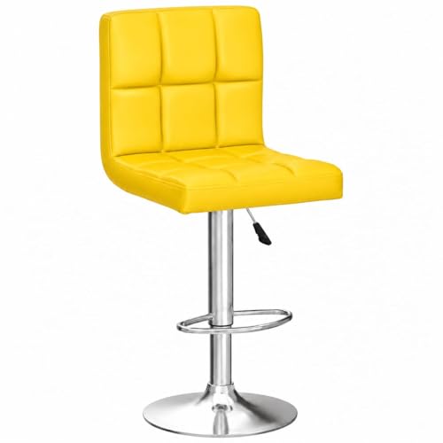 Image of Kemon KaiMeng Modern Adjustable Swivel Bar Stool Chair with Backrest, PU Leather Hydraulic Counter Stool with Footrest for Kitchen Island, Cafe & Home Bar, Yellow, Square Tufted Back Stool