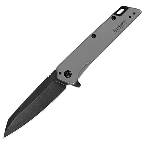 Kershaw Misdirect Pocketknife; 2.9 in. 4Cr13 Black-Oxide Blackwash Finish Blade, Stainless Steel Stonewash Finish Handle Equipped with SpeedSafe Assisted Opening, Flipper and Frame Lock (1365) Cover