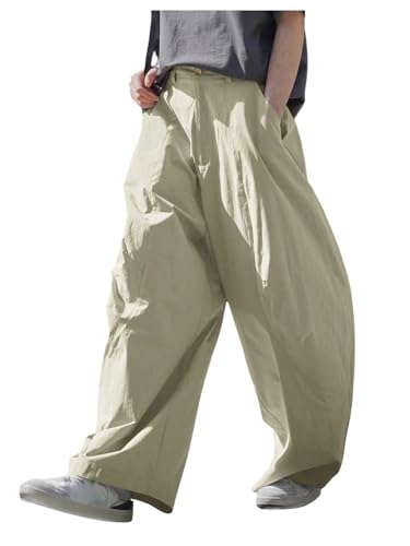 OYOANGLE Men's Baggy Wide Leg Dress Pants Zipper Fly Long Loose Casual Pants with Pockets