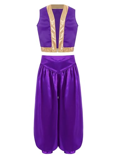 Image of Kaerm Boys Super Cartoon Plumber Outfit Game Character Clothes Arabian Prince Vest Bloomers Set Purple 7-8 Years
