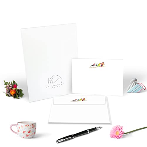 Me Loovely Birds Flat Notecard and Envelopes Sets A6 Size Blank Greeting Cards Stationery Writing Supplies Correspondence Notecard Set (Pack of 10 Letters with Envelopes Supplied in a Gift Envelope)
