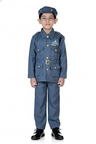 Image of BookMyCostume Premium Fabric Indian Air Force with Whistle Professional Community Helper Kids Fancy Dress Costume - Grey 3-4 years