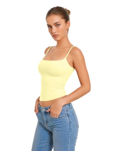 Women Tank Tops Summer Y2k Going Out Black Sexy Square Neck Basic Slim Cami Shirt Cute Tops Trendy Sleevess Beach Vacation Clothes(Yellow,XL) — view 5