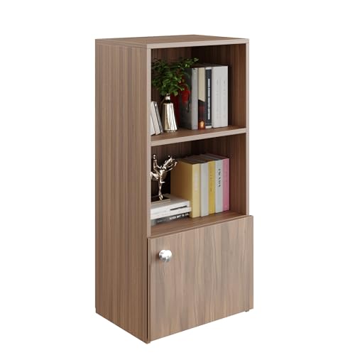 Image of FURNEASER Vivid Wooden Bookshelf Cabinet with Door & Open Shelves | Modern Bookcase Storage Organizer for Living Room, Bedroom & Office | Engineered Wood - DIY (Exotic Teak)
