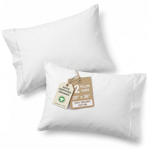Image of 100% Organic Cotton White Pillow Cases - King Size, Ultra Soft and Crisp, Cool Percale Pillow Covers, Sleeping Pillow Covers, Set of 2 - White