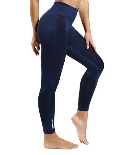 NBVIC Yoga Leggings High Waist Tummy Control Sport Legging Compression Abdomen Yoga Pants Workout Seamless Fitness Pant Blue