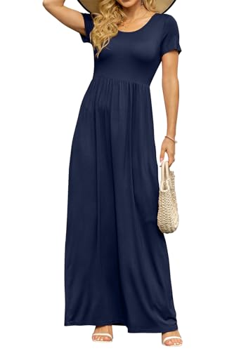 Image of DB MOON Womens 2026 Summer Maxi Dresses Casual Short Sleeve Empire Waist Spring Long Dress with Pockets