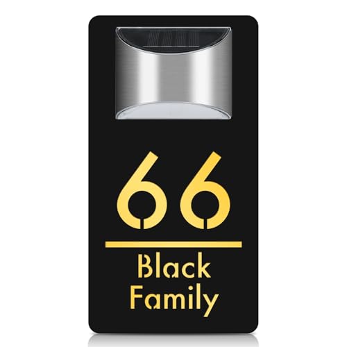 Plaque de porte solaire moderne personnalisée pour l'extérieur - Éclairage 3D à LED - Numéros de maison - Numéro d'appartement - Panneau d'adresse personnalisé pour cour (20 x 32 cm, noir et doré)