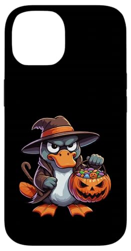 怖いハロウィーン カモノハシ ゴースト 不気味なキャンディバッグ スマホケース iPhone 14 用