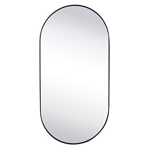 Tehome Black Oval Bathroom Mirror 20X40'' Pill Shaped Oblong Vanity Mirror Metal Framed Capsule Mirror For Wall In Stainless Steel Rounded Rectangular Mirrors For Wall Mounted #TOP6