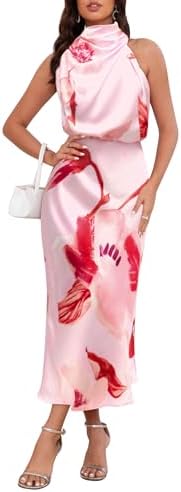 Garden Wedding Guest Dress for Over 50: 21 Fresh & Stunning Outfit Ideas 6 Women's 2026 Summer Satin Dress Elegant Formal Sleeveless Mock Ne...