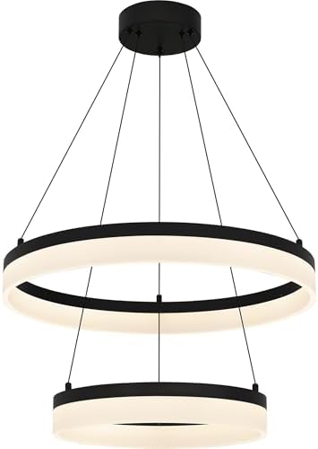 Quoizel Cohen Round Pendant Ceiling Light, 24 Inch Oil Rubbed Bronze LED Chandelier (58W), Max Hanging Height 107", Modern Overhead Light for Kitchen Island, Dinning, Bedroom, Bar or Cafe