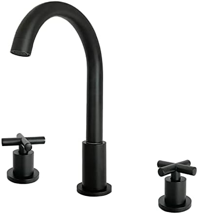 EGLGCC Matte Black Widespread Bathroom Sink Faucet Two Handle Cross Knobs Three Holes Lavatory Vanity Deck Mount Cold Hot Water Mixer Bar Tap Bathroom Black Faucet