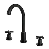 EGLGCC Matte Black Widespread Bathroom Sink Faucet Two Handle Cross Knobs Three Holes Lavatory Vanit