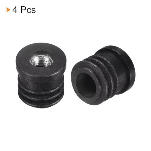 Image of uxcell 4Pcs Plastic Threaded Tube Inserts with M6 Thread, for 16mm /0.63 inch OD Round Tube, Adjustable Round Black Plastic Plug Caster Insert Chair End Caps Furniture Leg Plug
