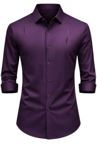 Image of IndoPrimo Men's Regular Fit Satin Designer Shirt with Stylish Vertical Line Sequence | Long Sleeve Formal & Casual Button Down Shirt for Casual and Party Look