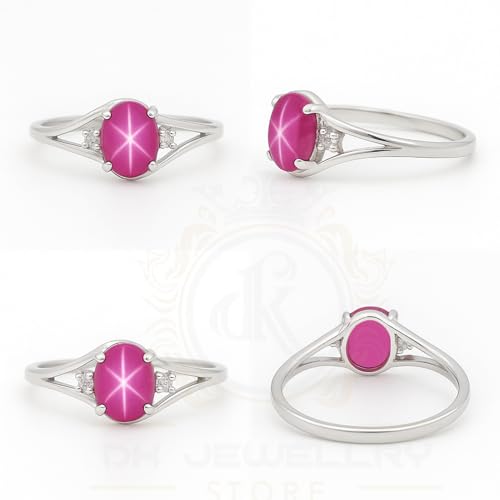Sterling Silver Star Sapphire Ring, Oval Lab Created Gemstone, Promise Ring with Cz Diamonds, Blue And Pink Star Sapphire Ring2