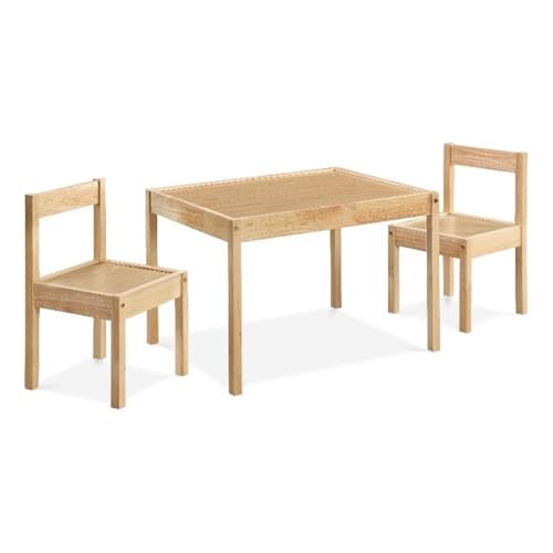 Olive & Opie Della 3-Piece Solid Wood Kids Table & Chair Set, Natural