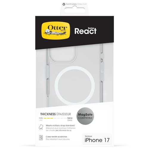 Image of OtterBox React Series MagSafe Case for iPhone 17, Shockproof, Drop Proof, Ultra-Slim, Protective Thin Case, Tested to Military Standard, Clear