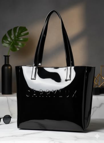 Image of Carrylux Spacious Tote Bag For Womens Handbag Ladies Purses, With Zip Closure Shining Synthetic Leather | Spacious