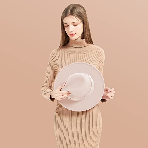 Image of Classic Fedora Hat Flat Top Hat Felt Pork Pie Hat Wide Brim Church Derby Cap for Women and Men