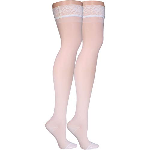 Image of Truform Sheer Compression Stockings, 15-20 mmHg, Women's Thigh High Length, 20 Denier, White, Large