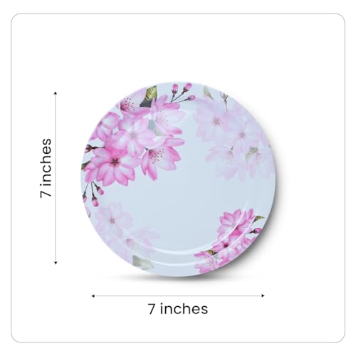 Image of Melamine Quarter Plates | Round Half Plate | Microwave Safe | Break Resistant | Plates for Snacks, Lunch, Dinner | Plates for Home, Office, Restaurant | Set of 6 | 7 Inch's (Light Pink)