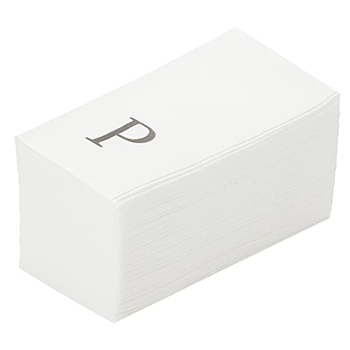 Luxenap - Toallas de invitados con tacto de lino de 15.8 x 7.9 pulgadas, 2000 toallas de mano con letras – letra plateada 'P', fuente sin serif, servilletas de papel blanco, colocadas al aire, para