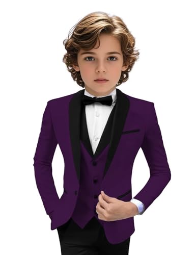 Image of Tuxedo Suits for Boys 3 Pieces Slim Fit Boys Formal Suit Dresswear Ring Bearer Outfit Blazer Vest Pants for Wedding Grooms