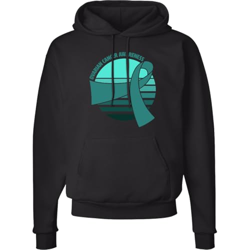 inktastic Ovarian Cancer Awareness- Teal Ribbon over Adult Hoodie Sweatshirt