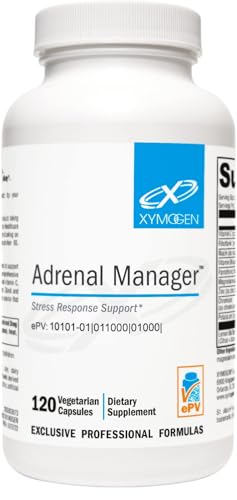 XYMOGEN Adrenal Manager - Adrenal Health Supplement for Everyday Stress Support - Argentinian Bovine Tissues - Pantothenic Acid Vitamin C Vitamin B6 - Dairy-Free & Gluten-Free - 120 Capsules