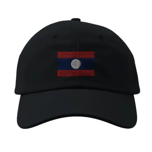 Casquette Drapeau du Laos Noir en coton premium avec broderie fine haute durabilité