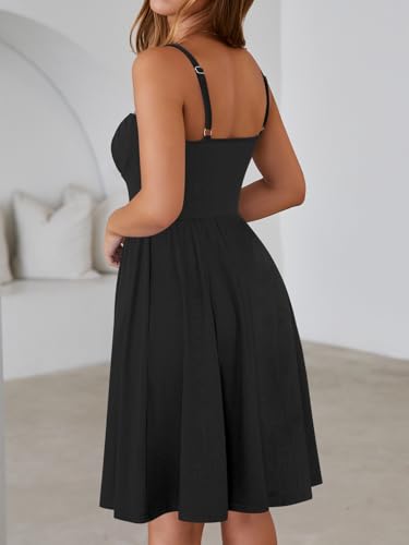 Image of YATHON Summer Mini Corset Sun Dress for Women Short Casual Square Neck Lace Up Floral Beach Vacation Dresses with Pockets