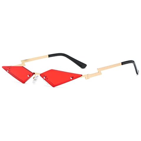 JOVAKIT Rimless Lozenge Sunglasses for Women Men Fashion Polygon Sun Glasses Metal Frame Rave Party Halloween Eyeglasses (Red) Cover
