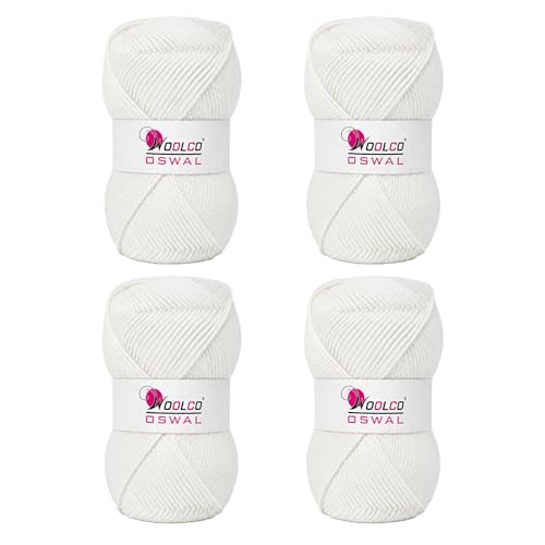 Image of Brilon Acrylic Hand Knitting Yarn Balls Pack of 4 (50g Each) -Soft Wool Yarn for Knitting, Craft, DIY Projects, Sweaters, Scarves, Multicolor Wool Thread for Home Use (White)