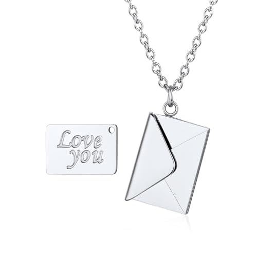 Custom4U Personalized Envelope Necklace with Picture Message Custom Love Letter Locket Necklace for Women Silver/Gold/Rose Gold/Black Birthday Mothers Day Photo Jewelry Gifts for Mom Wife (G