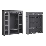 SONGMICS 2 Items Portable Closet Bundle, Wardrobe Closet Organizer with Cover, Clothes Rail with Non-Woven Fabric Cover, Large Capacity for Bedroom, Living Room, Gray URYG092G02 and ULSF03G