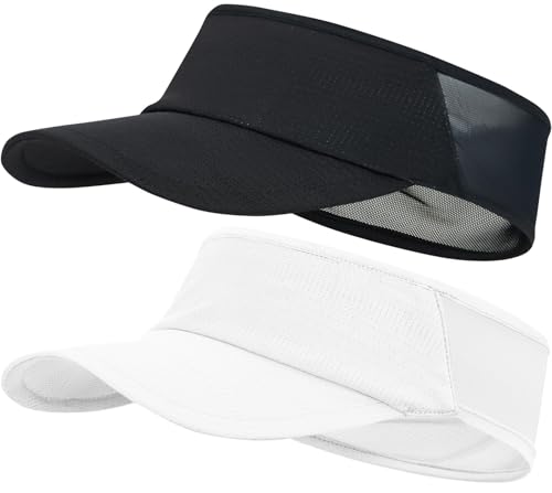 Dumrotite 2 Pcs Sports Sun Visor Women Men, Cooling Stretchy Visor Hats Summer Packable Ponytail Sun Hat for Running, Golf, Tennis