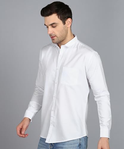 Image of MILDIN Men's Pure Cotton Striped Printed Shirt with Spread Collared Neck Full Sleeve Curved Hemline Button Closure and Regular Fit | Shirt for Man