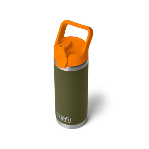 Image of YETI Rambler 18 oz Bottle, Vacuum Insulated, Stainless Steel with Color Matching Straw Cap, Olive /King Crab Orange