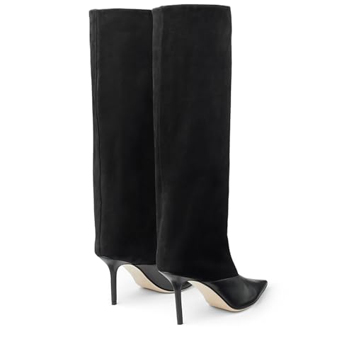 Women Suede Knee High Boots Sexy Pointed Toe Wide Calf Boots Fashion Dress Boots Classic Stiletto Heel Straight Boots Pull-on Casual Boots Winter Tall Booties2